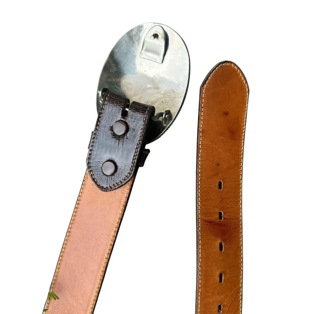 VTG Kenny Rogers Lizard Leather Belt Men‎ 33-37 Inch Montana Silversmiths Buckle